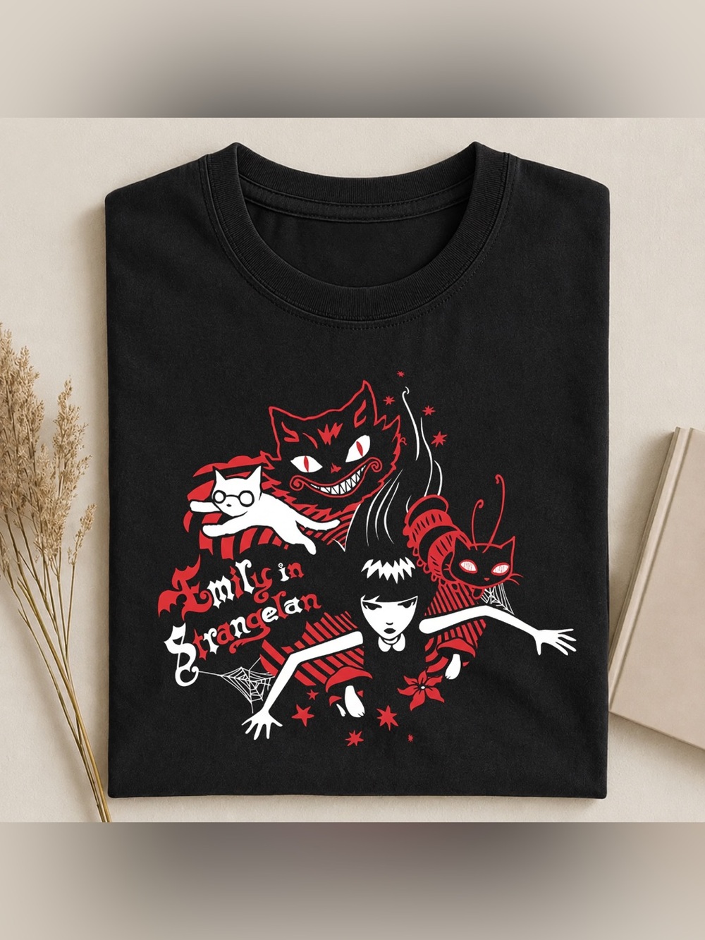 Black Crazy Cat Graphic Tee - Emily in Strangean Design